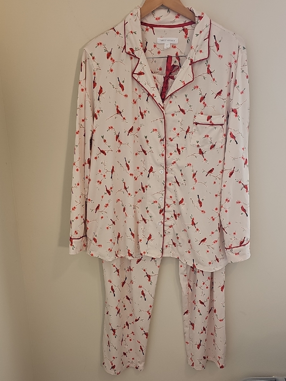 Carole Hochman Pink Pajama Set with Red Bird Print. Size XL. Soft And Cozy.